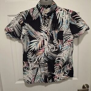 Hollister Small Black White Multi Tropical Short‎ Sleeve Button Up Shirt